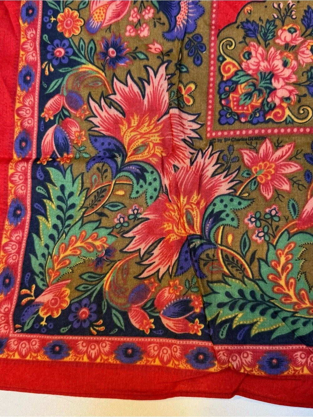 Vibrant Red Floral Paisley Scarf